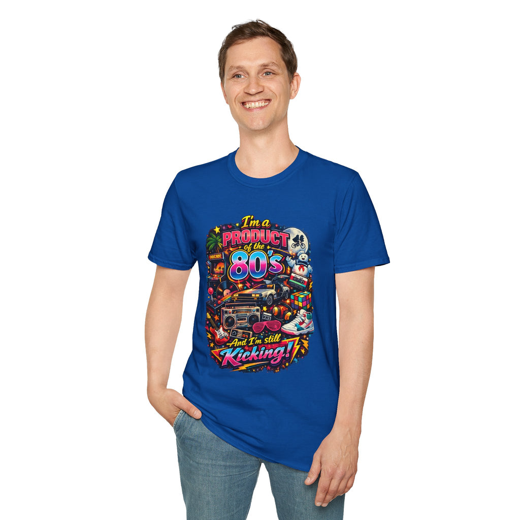 80s Retro Graphic T-Shirt — "I’m a Product of the 80s and I’m Still Kicking"