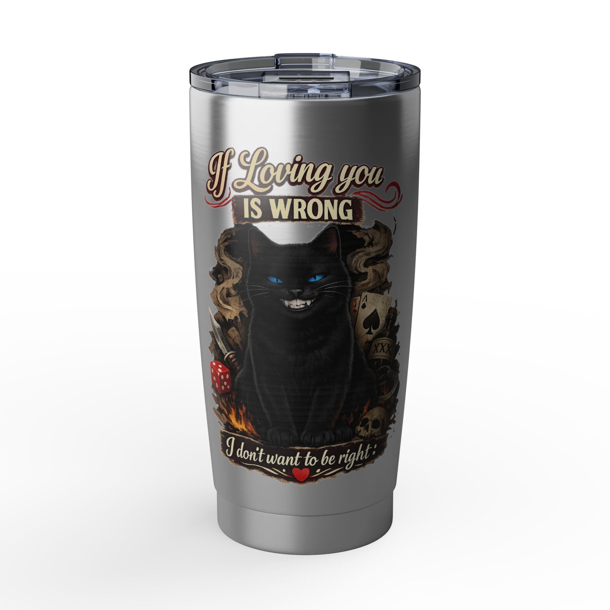 Mischievous Black Cat Tumbler | If Loving You Is Wrong Quote