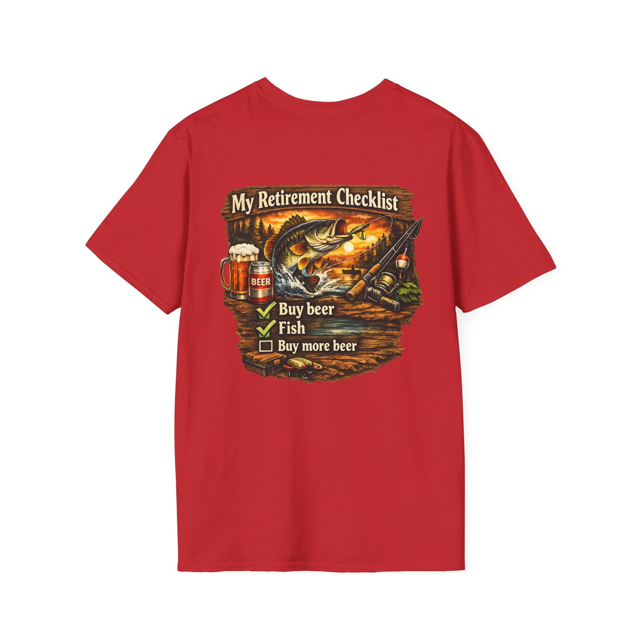Retirement Checklist T-Shirt — "My Retirement Checklist: Buy beer, Fish, Buy more beer" Fishing & Beer Graphic Tee