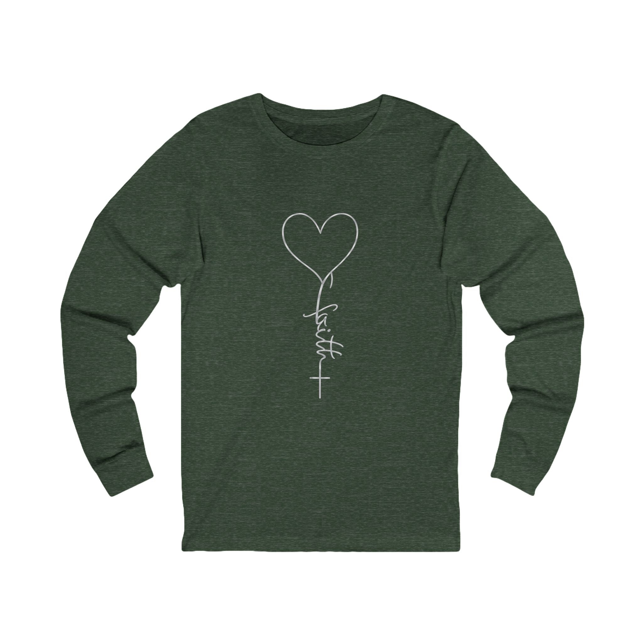 Heart Cross Script faith long sleeve tee | Christian faith shirt