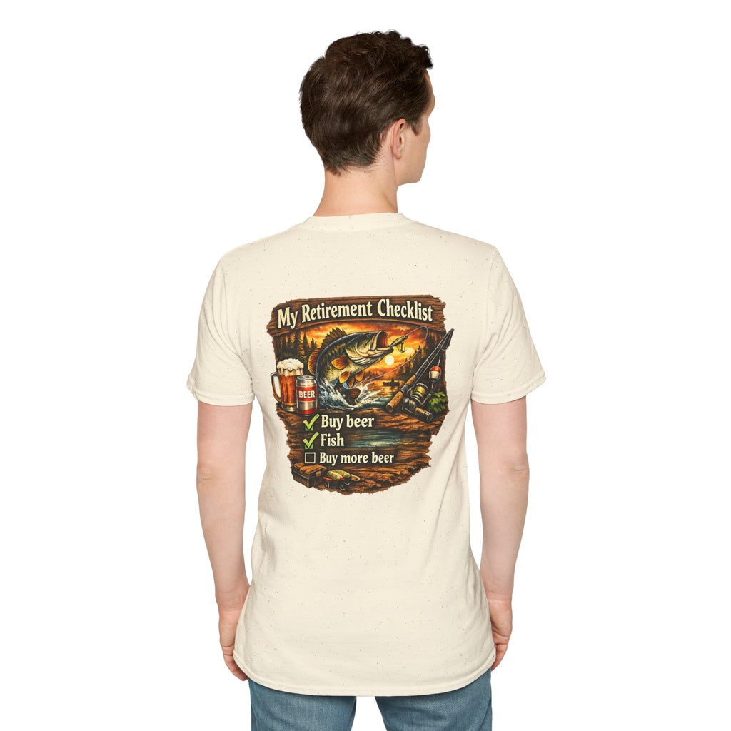 Retirement Checklist T-Shirt — "My Retirement Checklist: Buy beer, Fish, Buy more beer" Fishing & Beer Graphic Tee