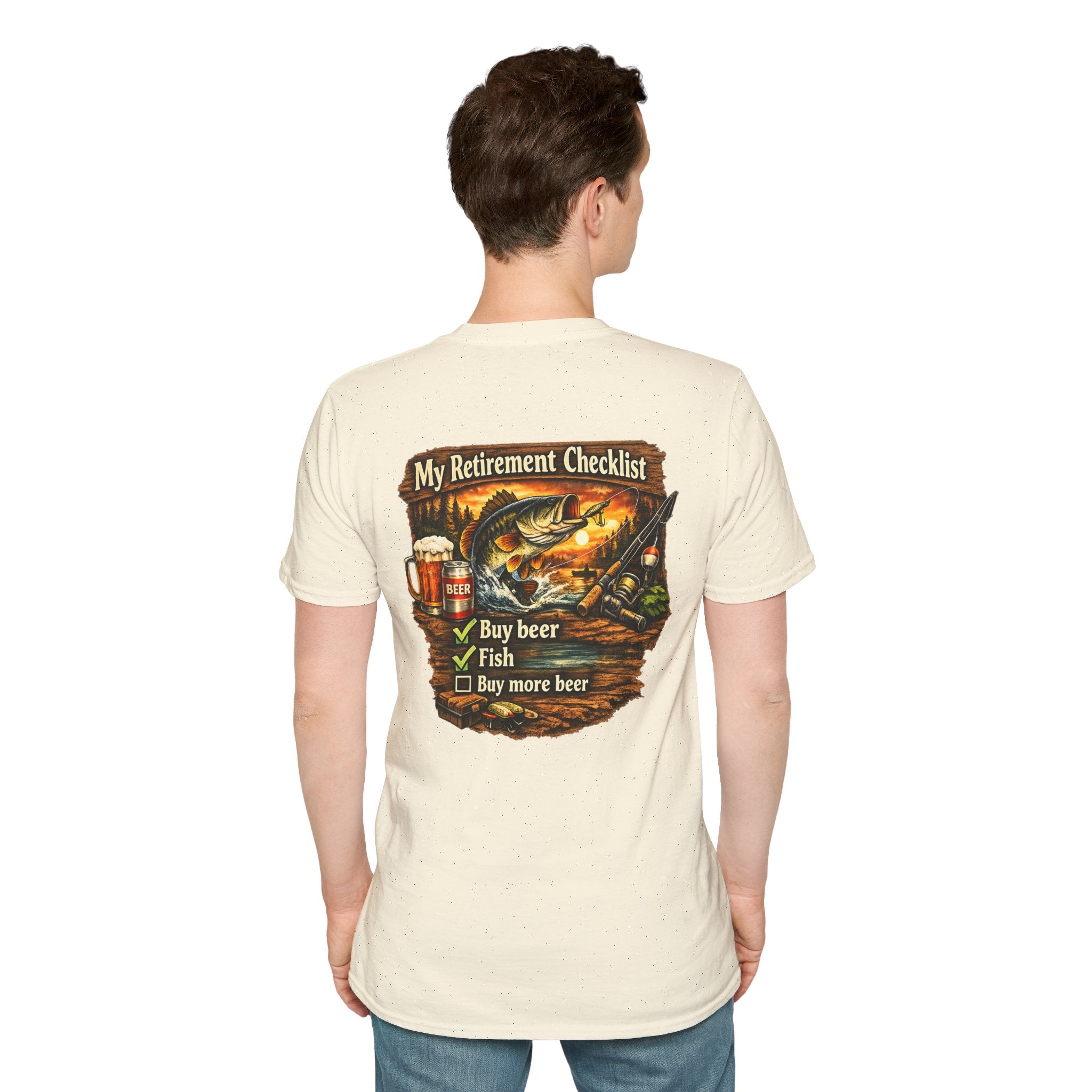 Retirement Checklist T-Shirt — "My Retirement Checklist: Buy beer, Fish, Buy more beer" Fishing & Beer Graphic Tee