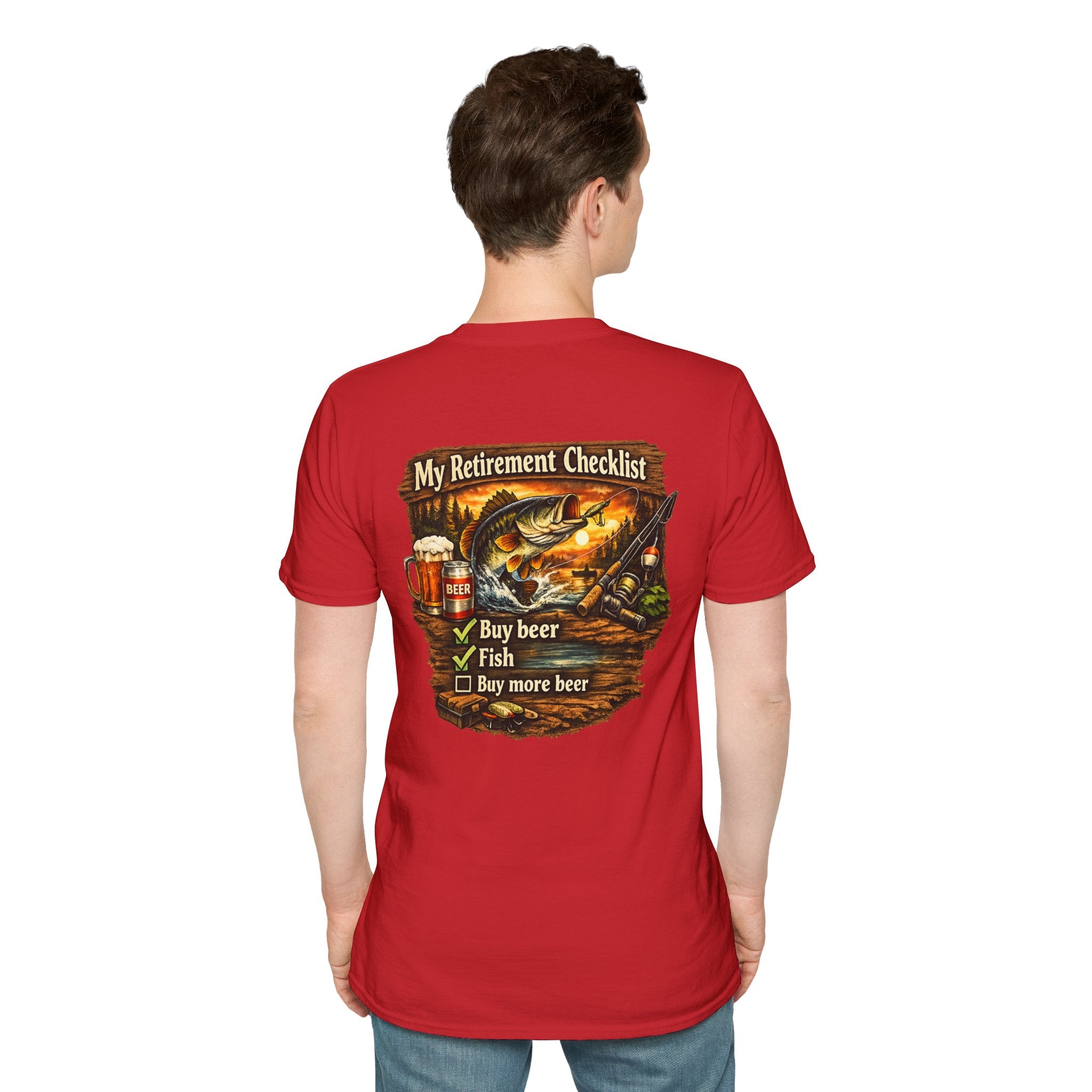 Retirement Checklist T-Shirt — "My Retirement Checklist: Buy beer, Fish, Buy more beer" Fishing & Beer Graphic Tee