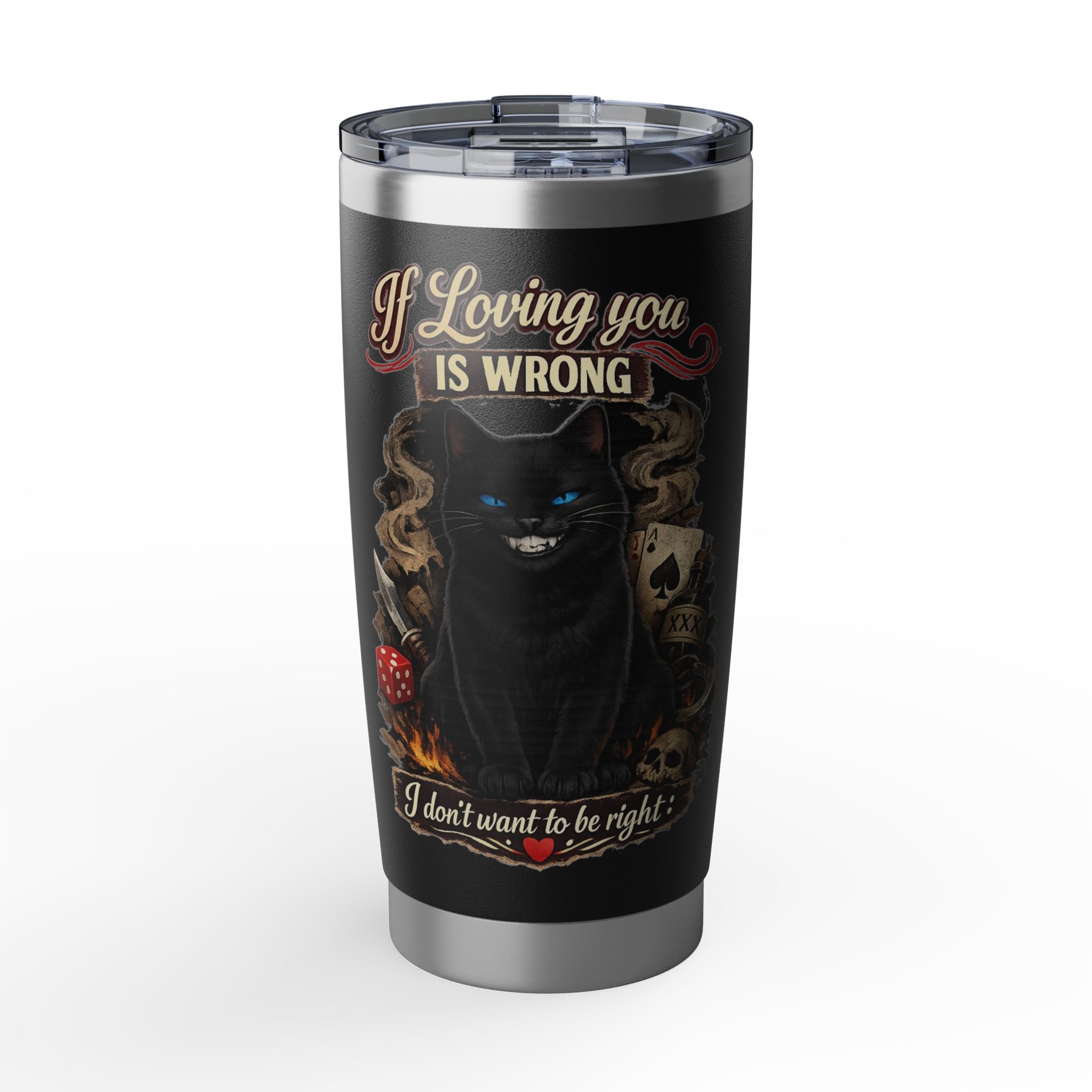 Mischievous Black Cat Tumbler | If Loving You Is Wrong Quote