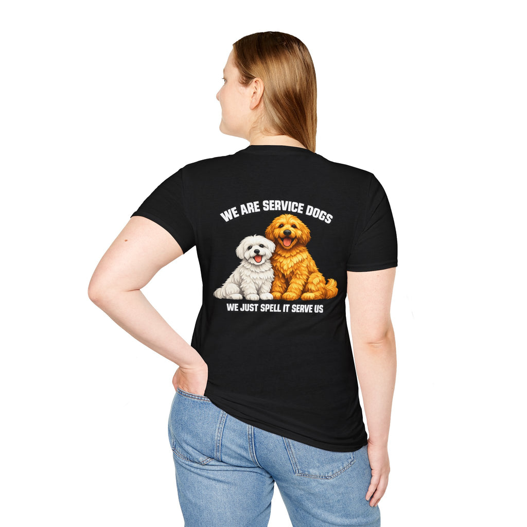 We Are Service Dogs we just spell it serve us T-Shirt | Service Dog Graphic Tee