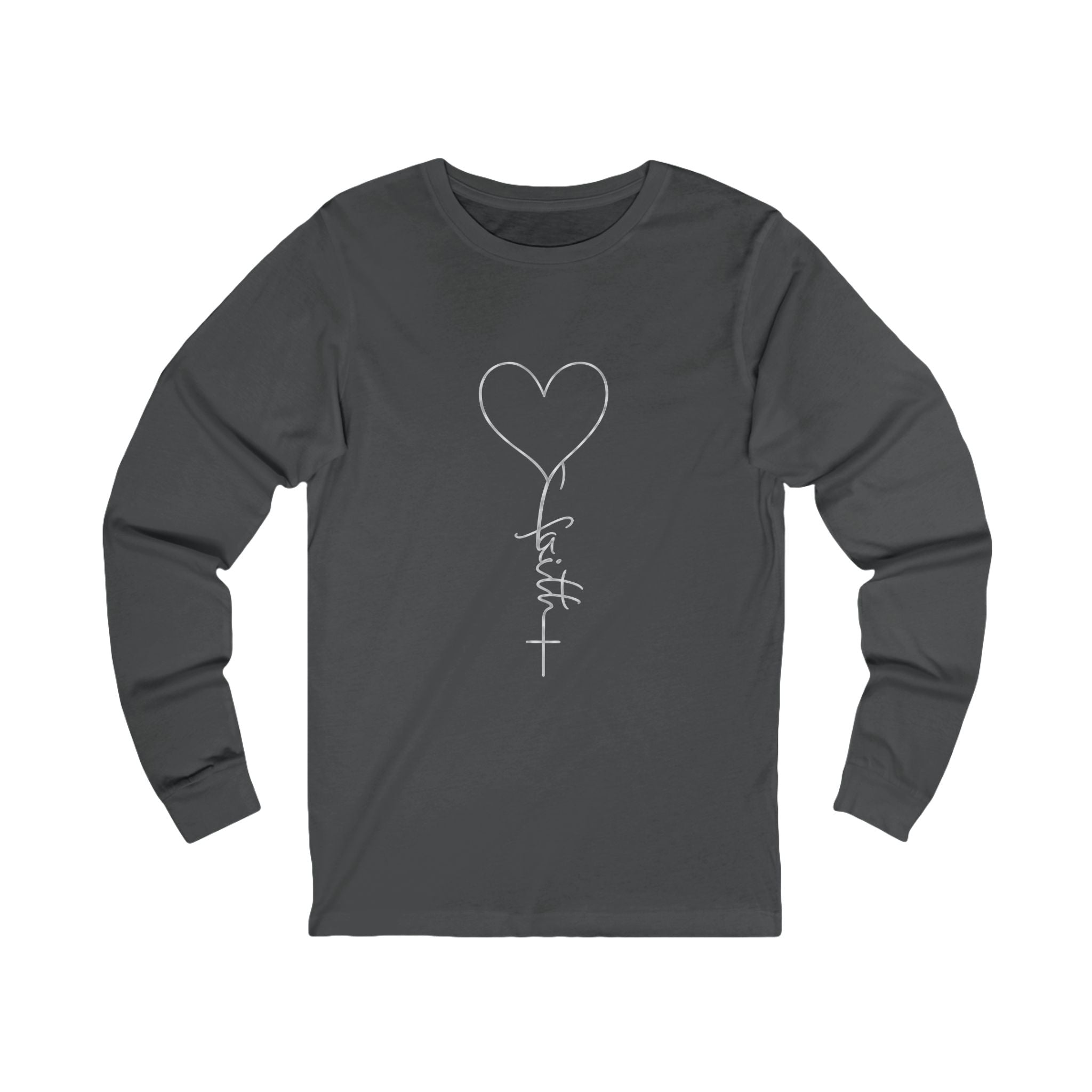 Heart Cross Script faith long sleeve tee | Christian faith shirt