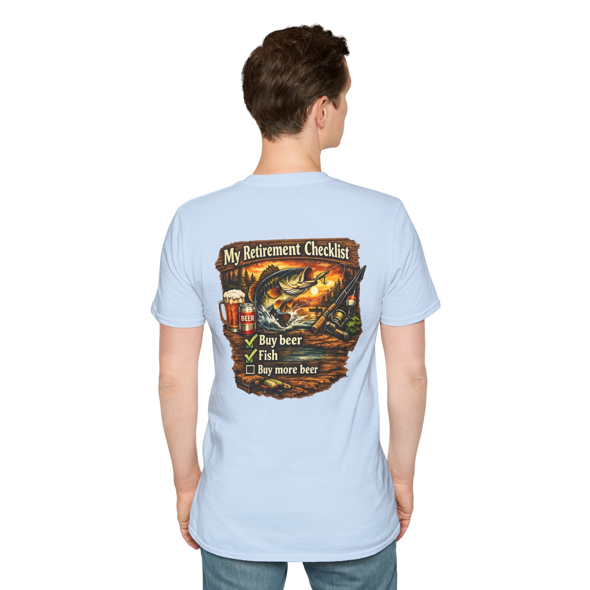 Retirement Checklist T-Shirt — "My Retirement Checklist: Buy beer, Fish, Buy more beer" Fishing & Beer Graphic Tee