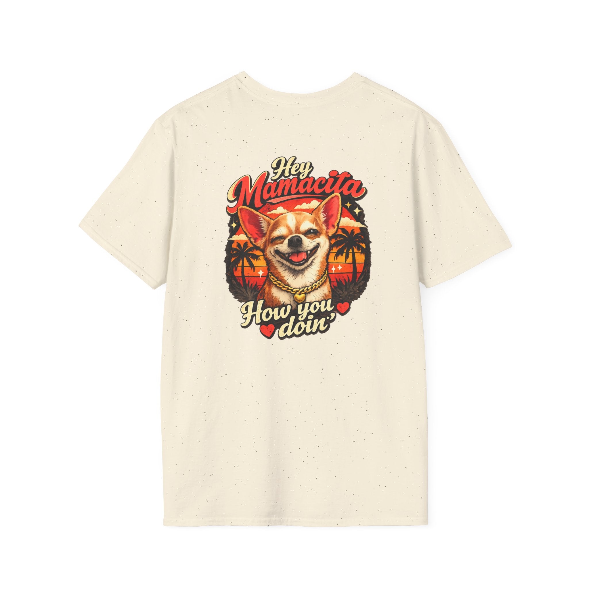 Hey Mamacita How You Doin Chihuahua T-Shirt | Retro Sunset Palm Design