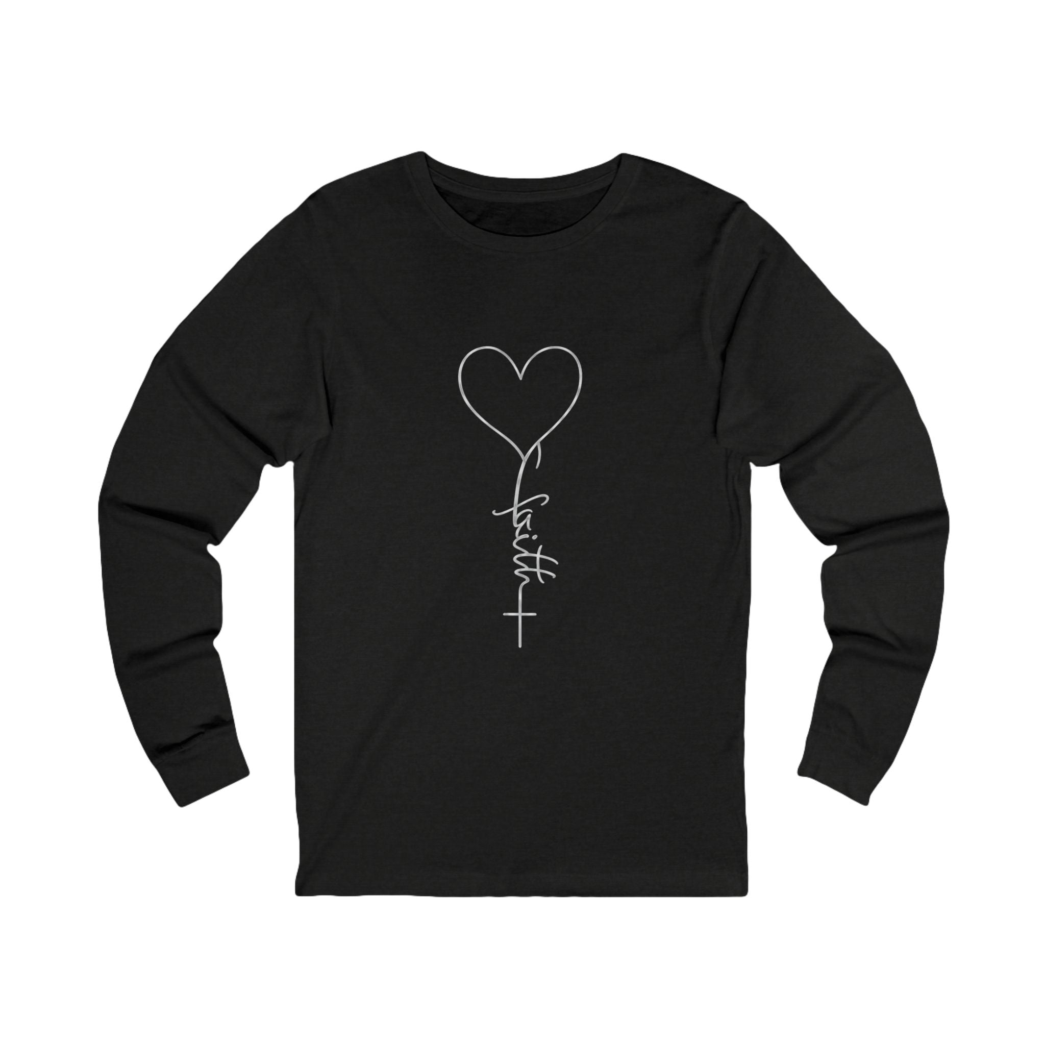 Heart Cross Script faith long sleeve tee | Christian faith shirt