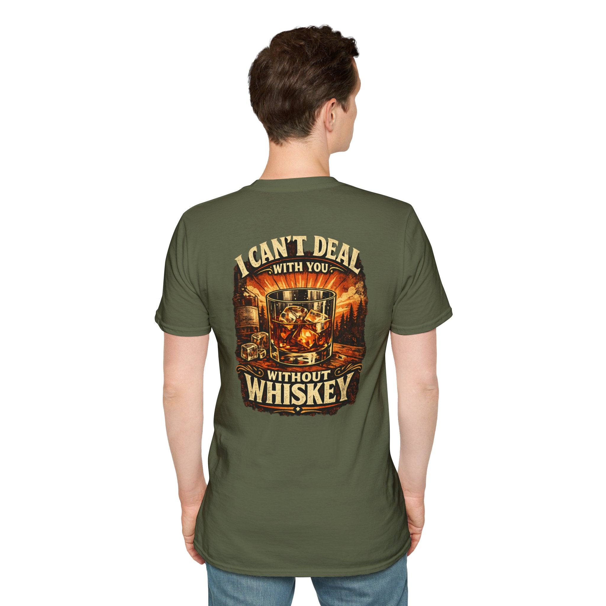 Whiskey Vibes T-Shirt — "I Can't Deal With You Without Whiskey" Vintage Bar Graphic