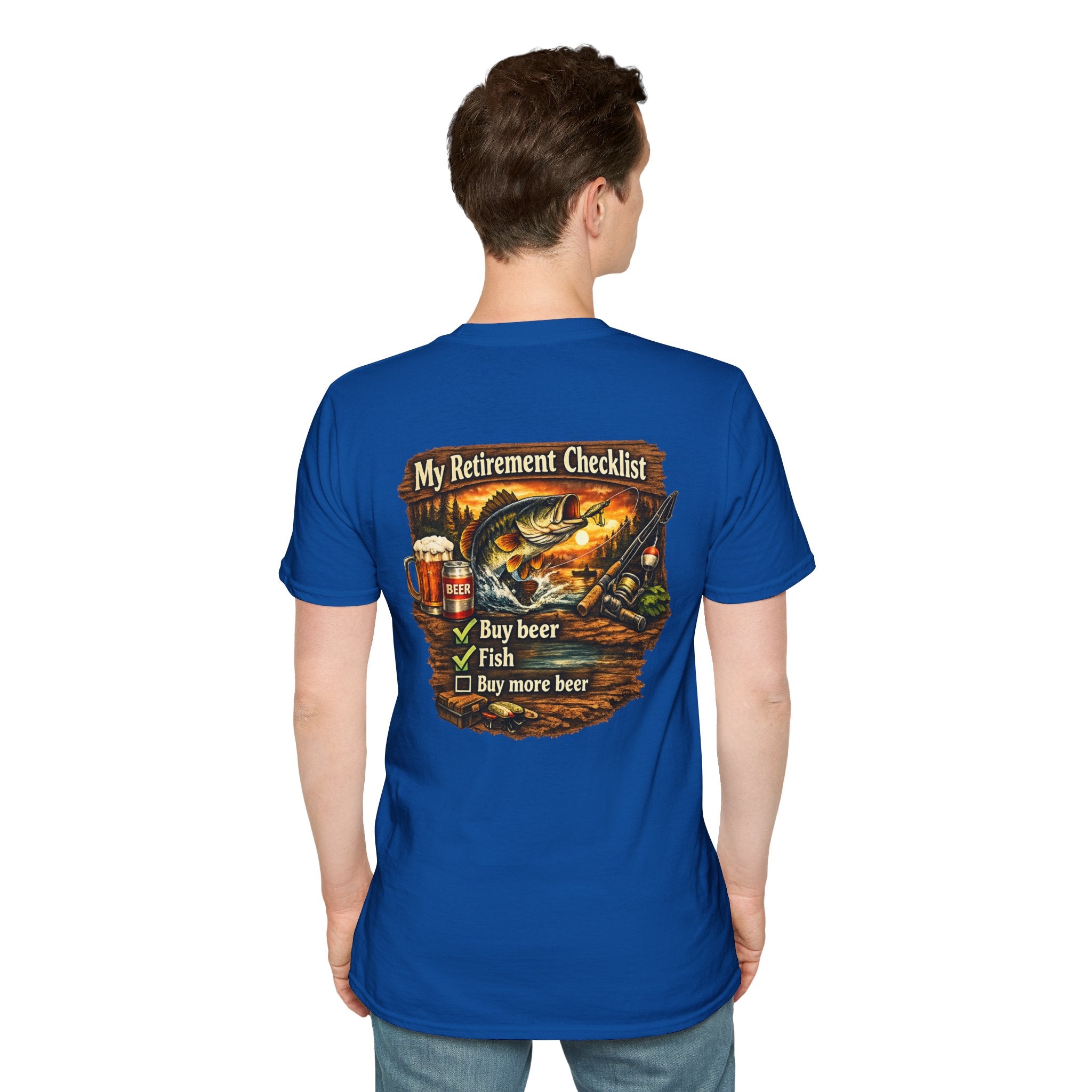 Retirement Checklist T-Shirt — "My Retirement Checklist: Buy beer, Fish, Buy more beer" Fishing & Beer Graphic Tee