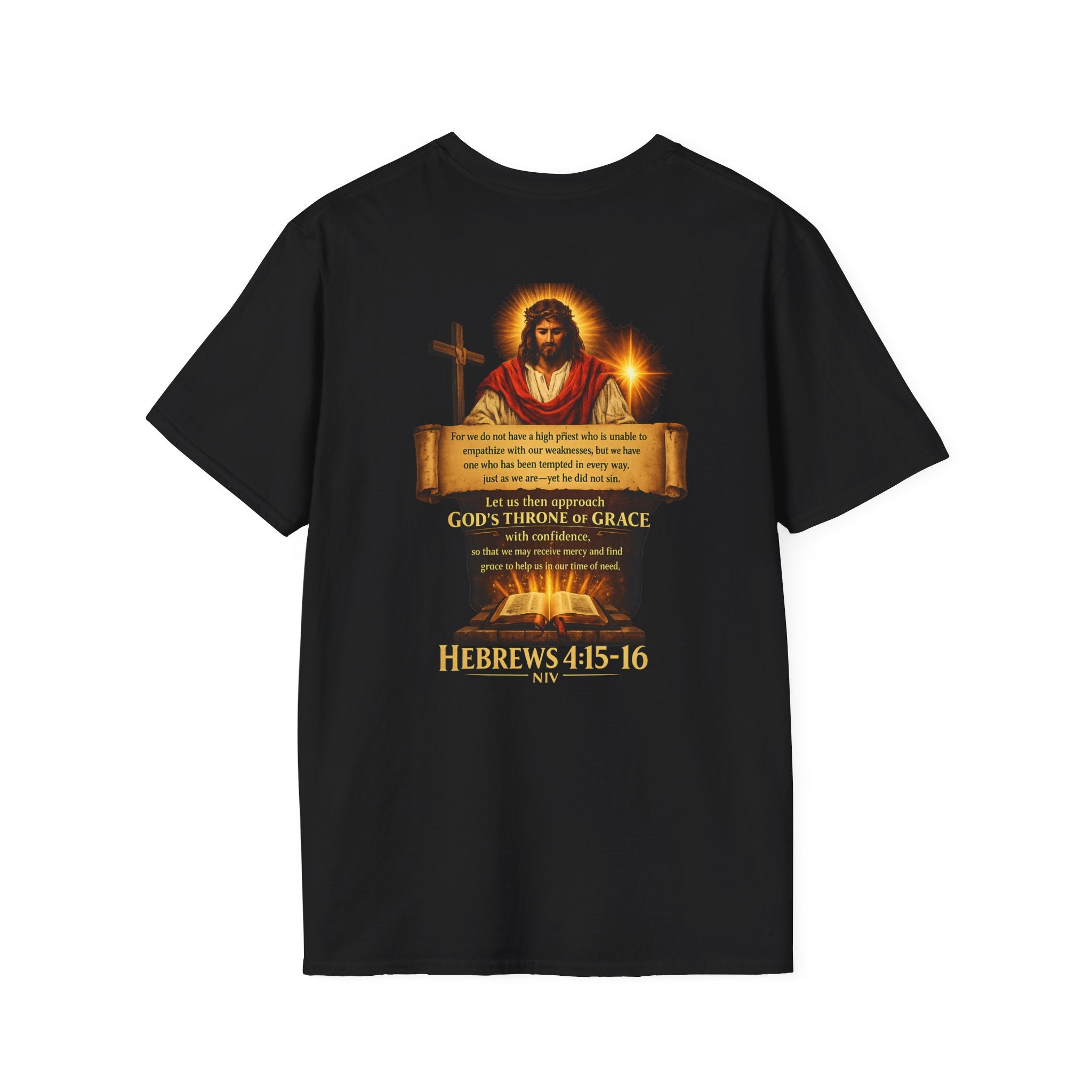 Christian T-Shirt — Hebrews 4:15-16 Grace & Mercy Scripture Tee