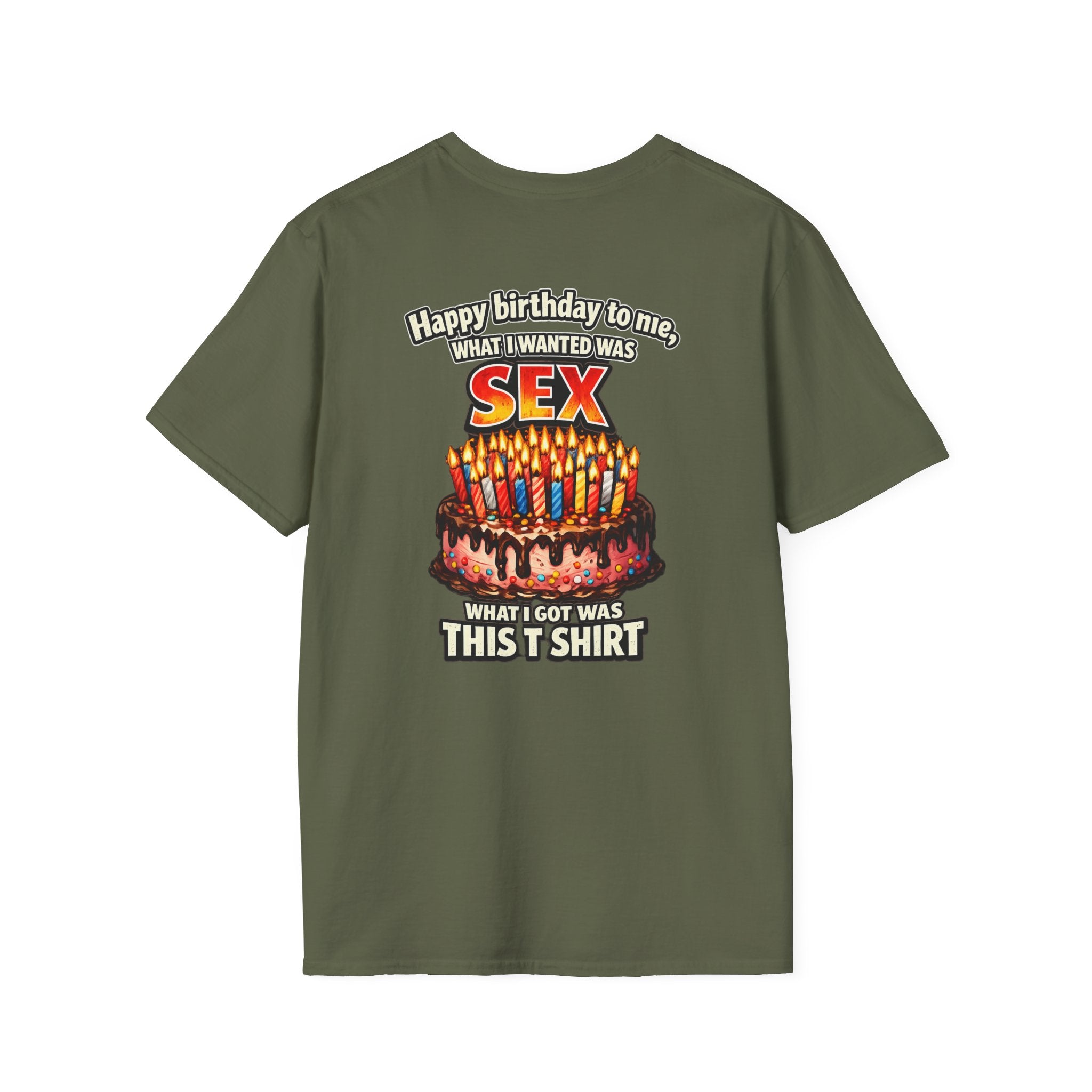 Funny 'Happy Birthday to Me' Cake Sex Graphic T-Shirt | Novelty Birthday Tee