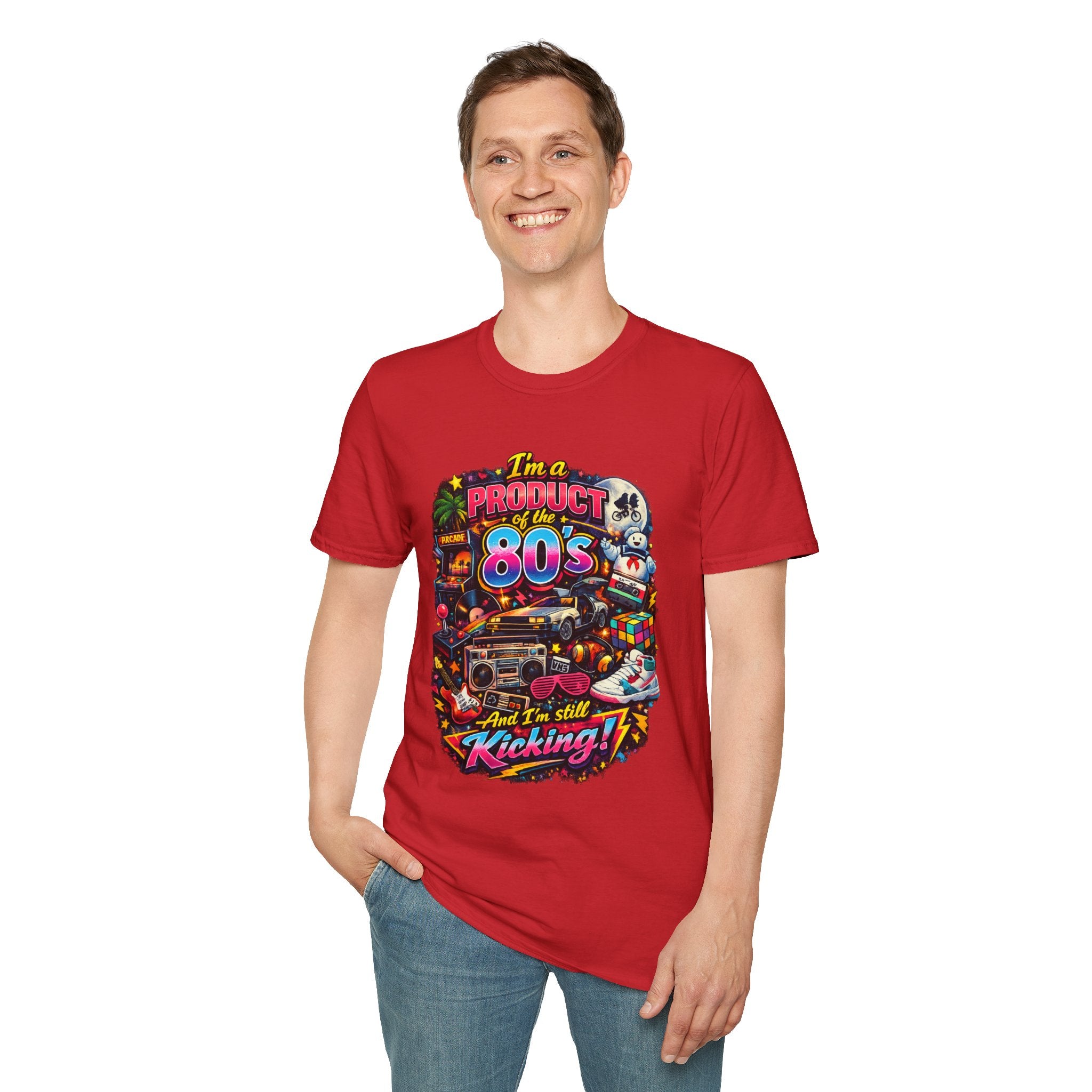 80s Retro Graphic T-Shirt — "I’m a Product of the 80s and I’m Still Kicking"