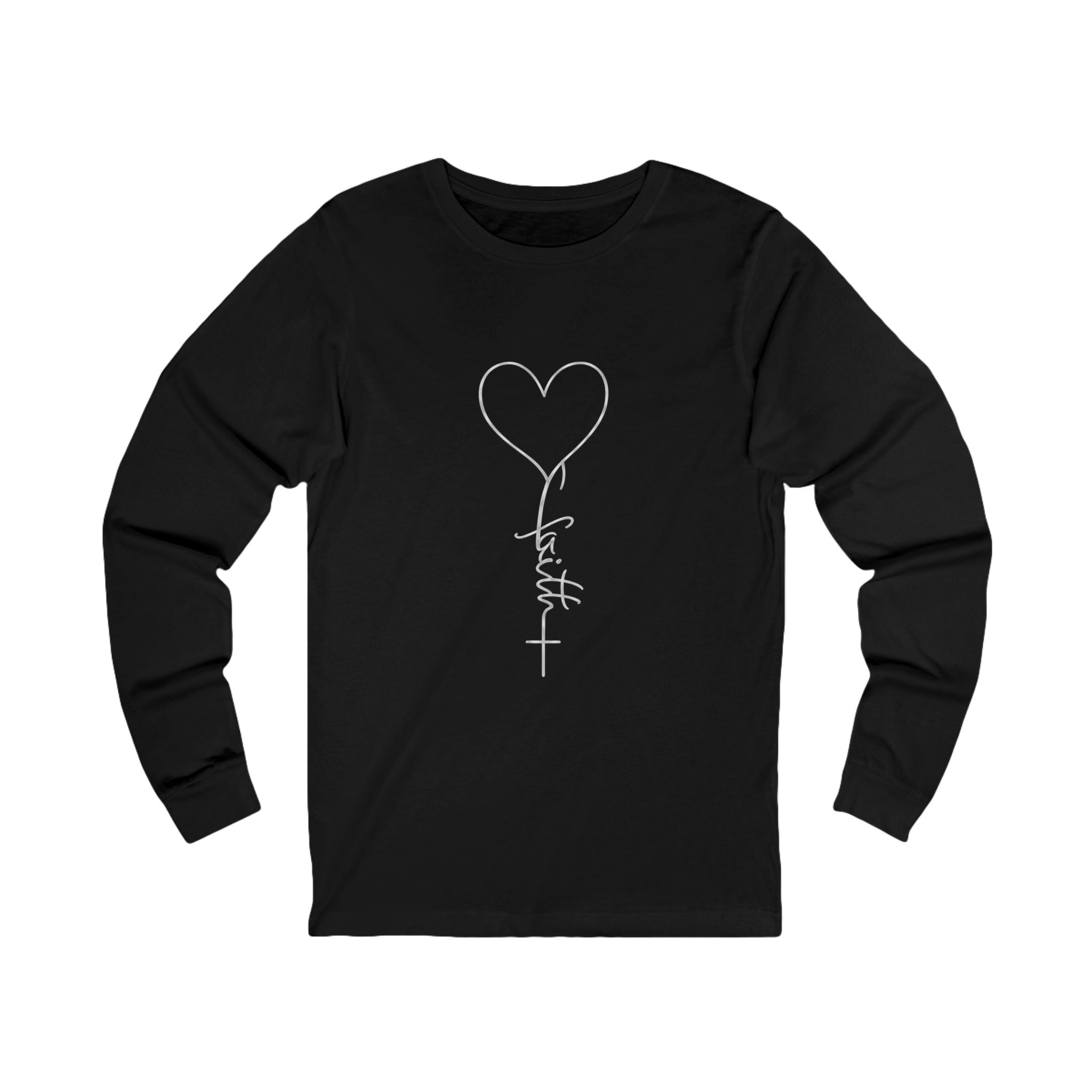 Heart Cross Script faith long sleeve tee | Christian faith shirt