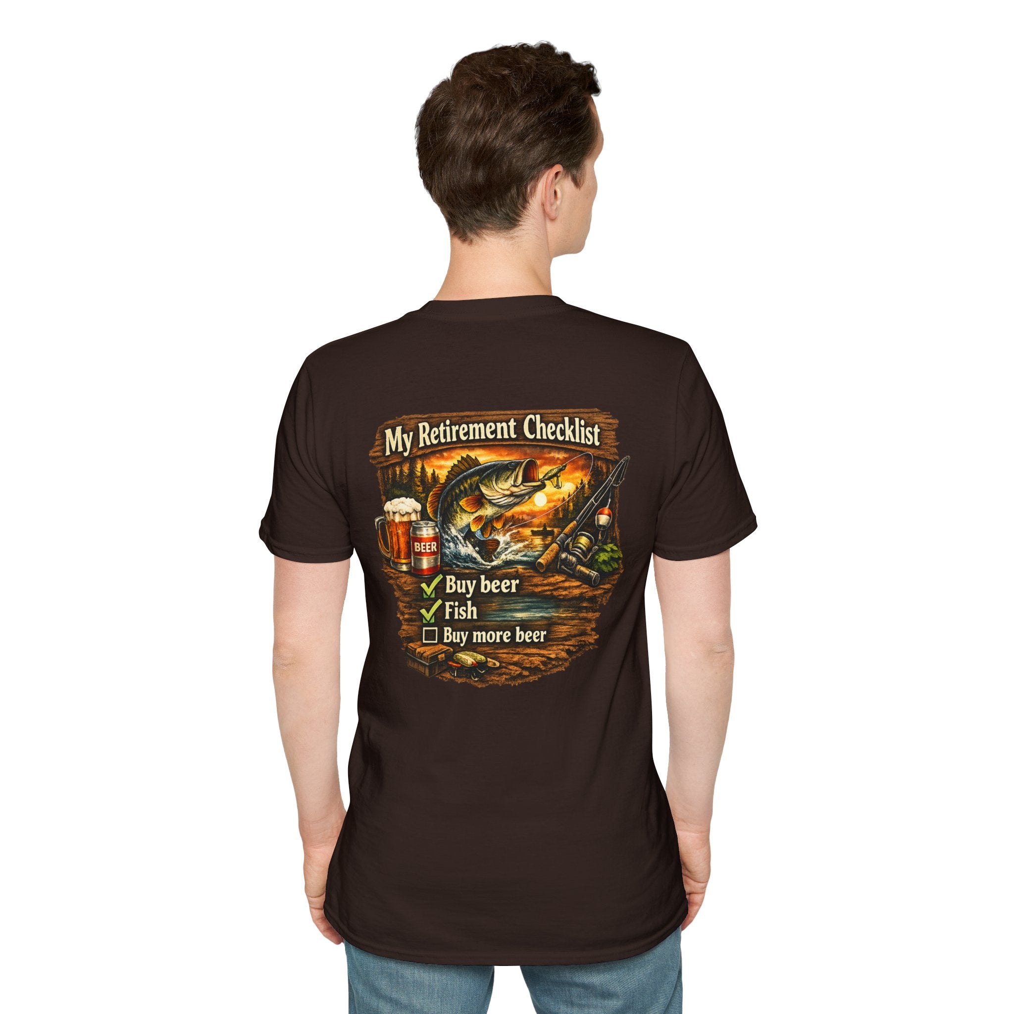 Retirement Checklist T-Shirt — "My Retirement Checklist: Buy beer, Fish, Buy more beer" Fishing & Beer Graphic Tee