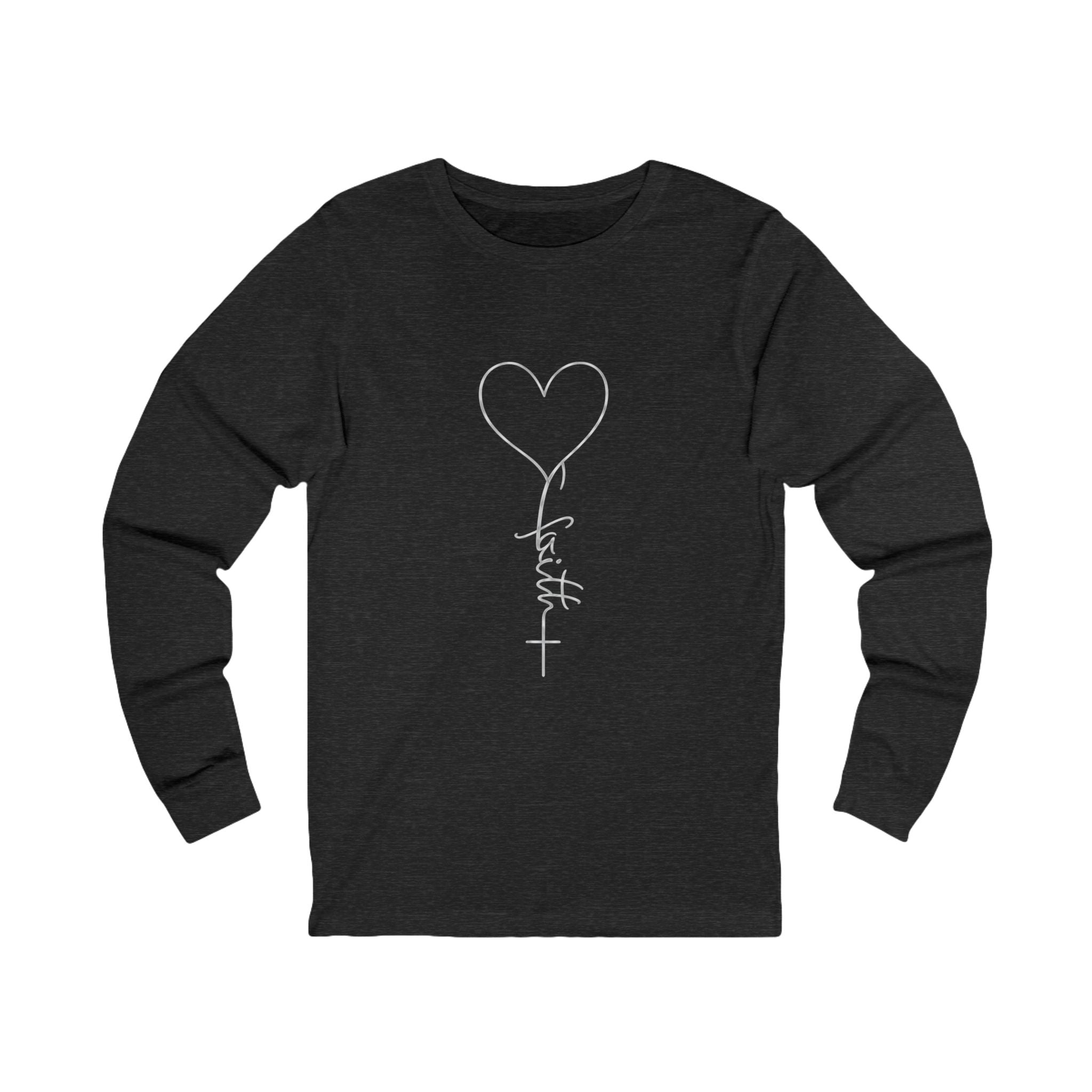 Heart Cross Script faith long sleeve tee | Christian faith shirt