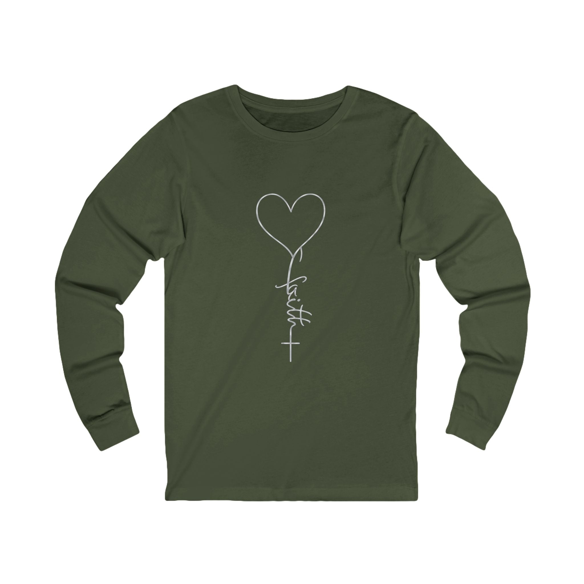 Heart Cross Script faith long sleeve tee | Christian faith shirt