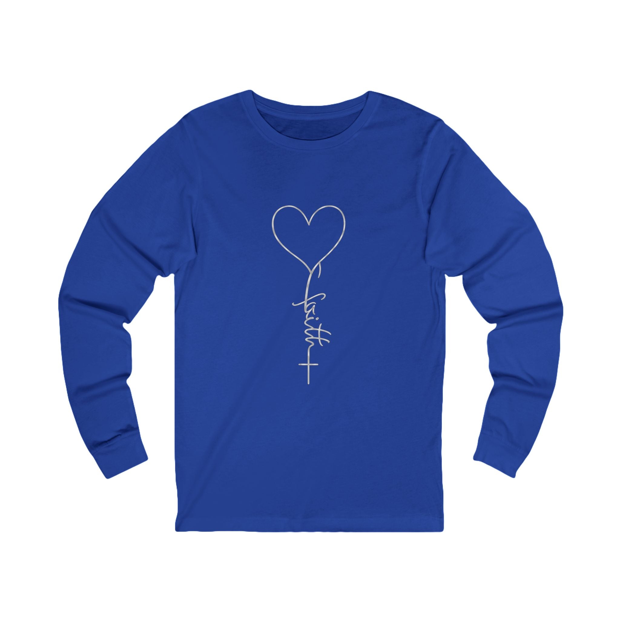 Heart Cross Script faith long sleeve tee | Christian faith shirt