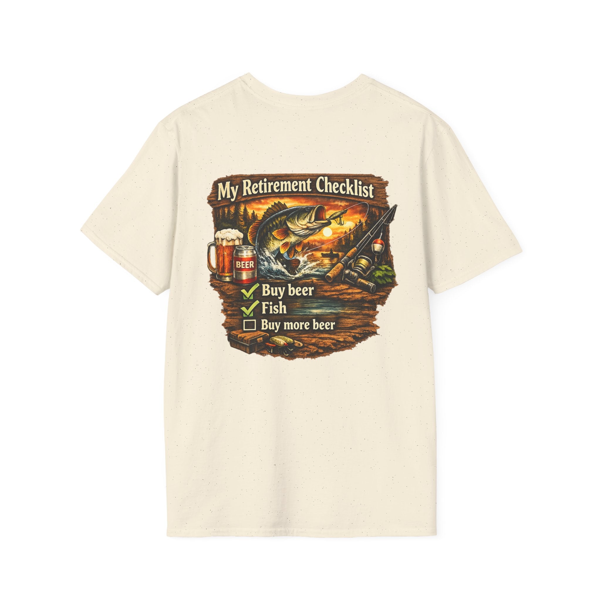 Retirement Checklist T-Shirt — "My Retirement Checklist: Buy beer, Fish, Buy more beer" Fishing & Beer Graphic Tee