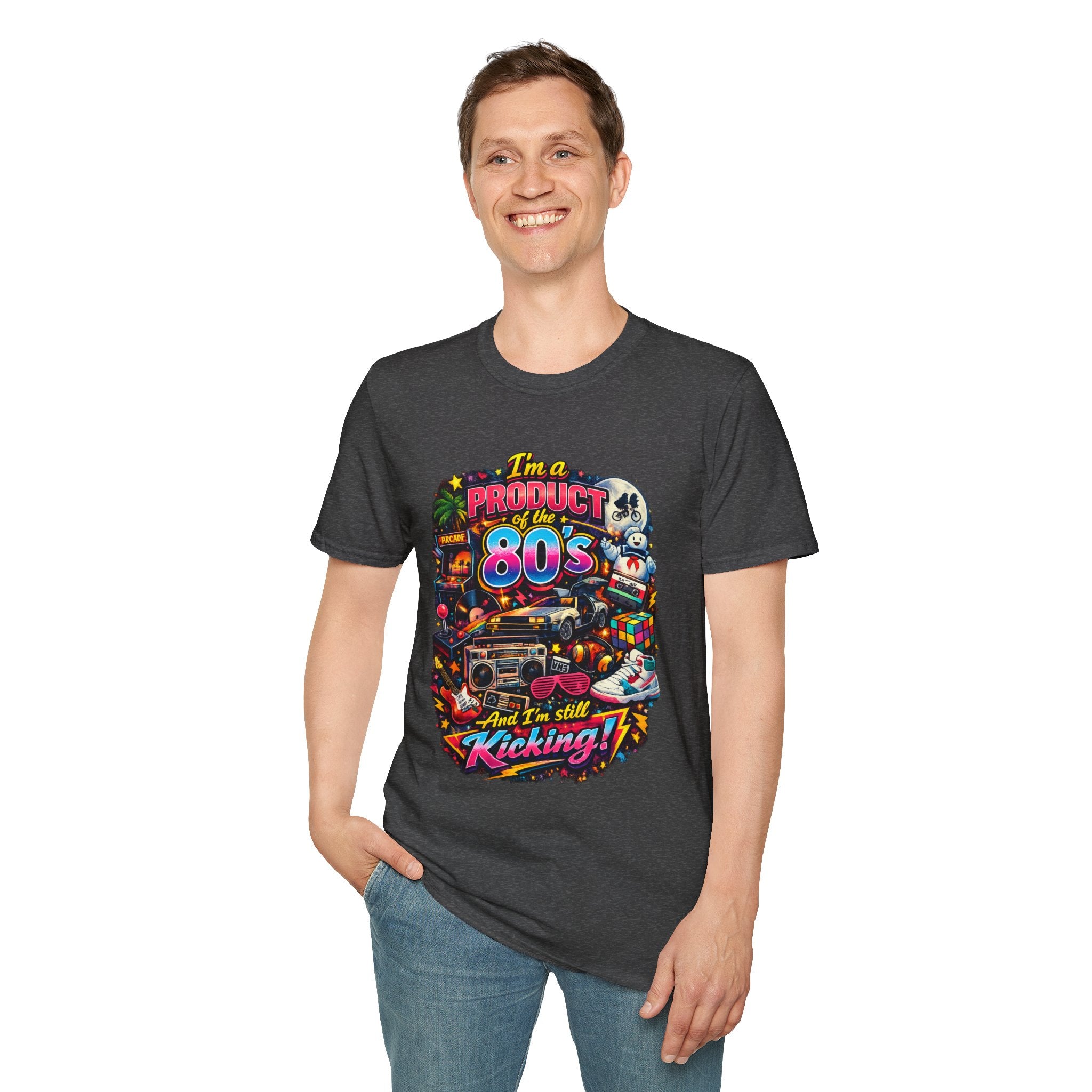 80s Retro Graphic T-Shirt — "I’m a Product of the 80s and I’m Still Kicking"