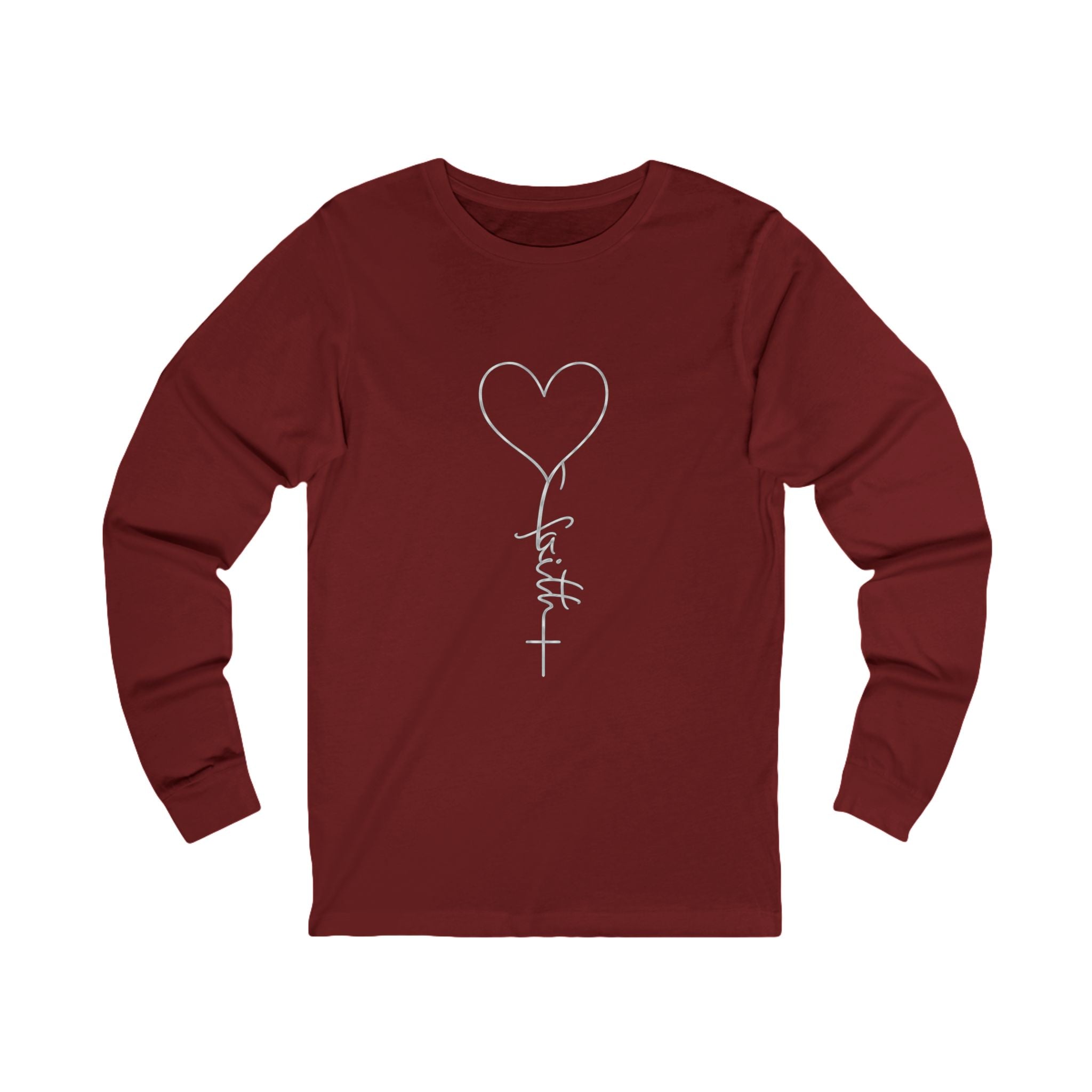 Heart Cross Script faith long sleeve tee | Christian faith shirt