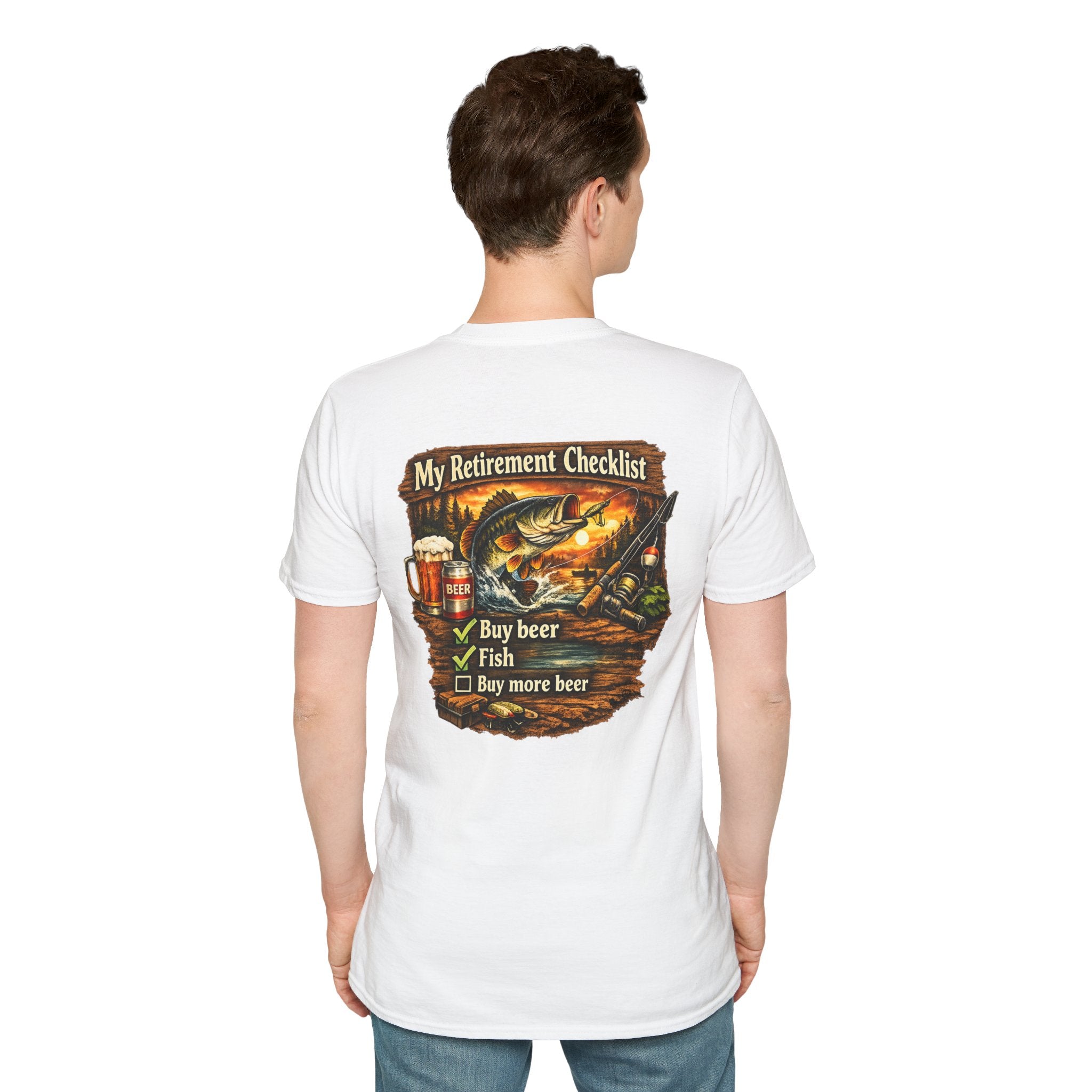 Retirement Checklist T-Shirt — "My Retirement Checklist: Buy beer, Fish, Buy more beer" Fishing & Beer Graphic Tee