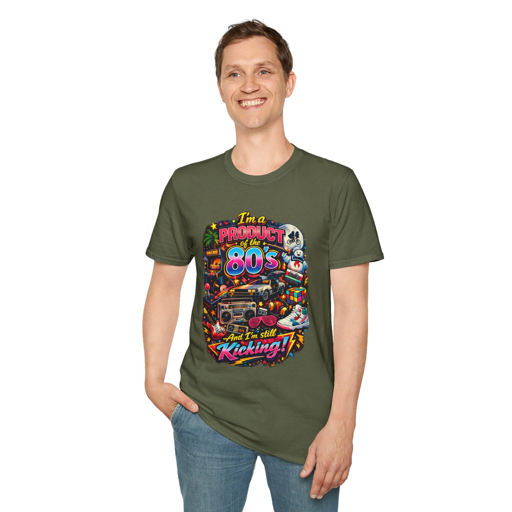80s Retro Graphic T-Shirt — "I’m a Product of the 80s and I’m Still Kicking"