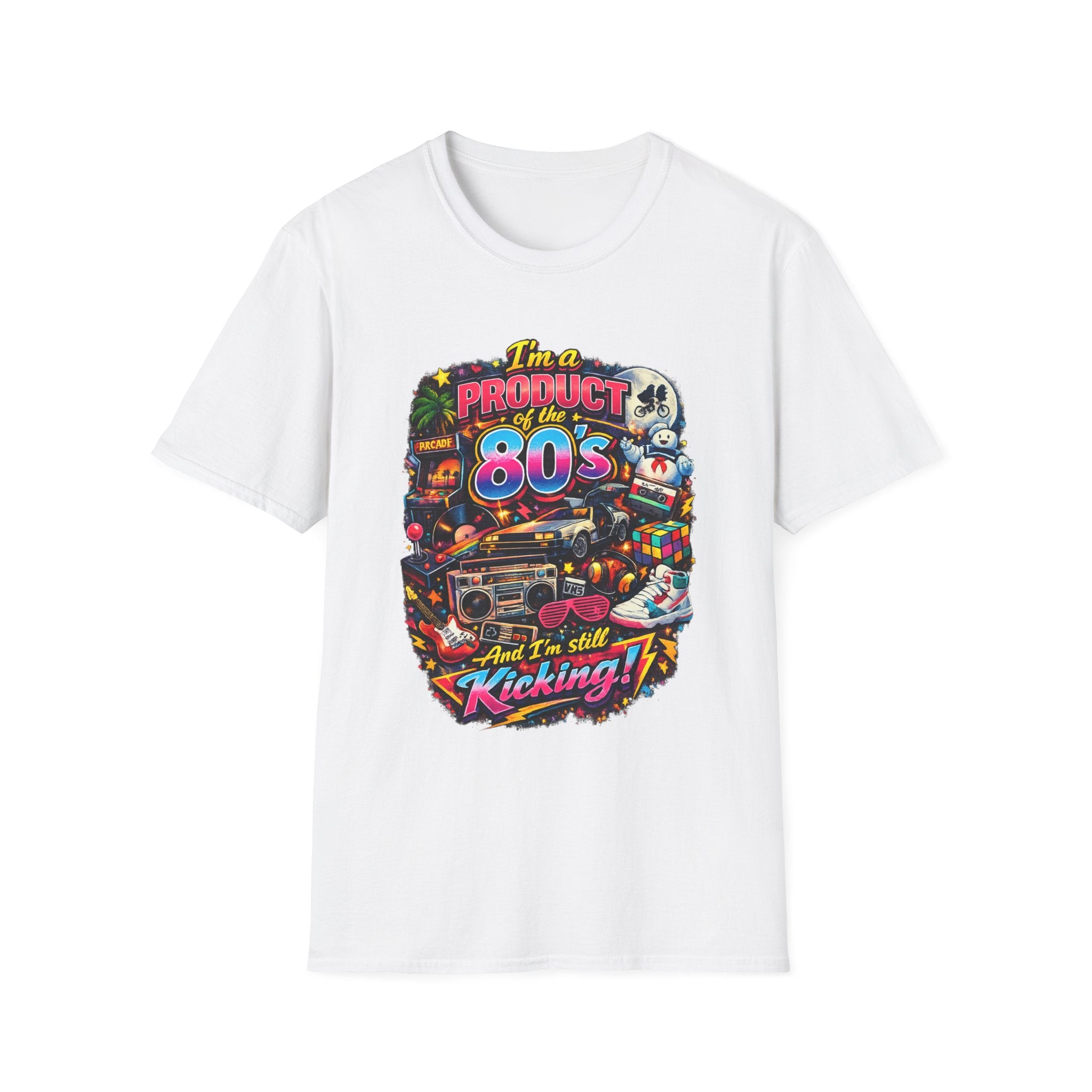 80s Retro Graphic T-Shirt — "I’m a Product of the 80s and I’m Still Kicking"