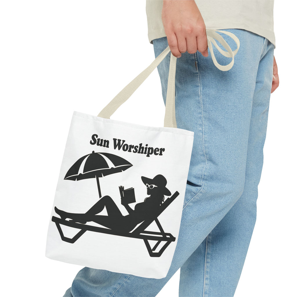 Sun Worshiper silhouette beach scene Tote Bag | summer reading bag