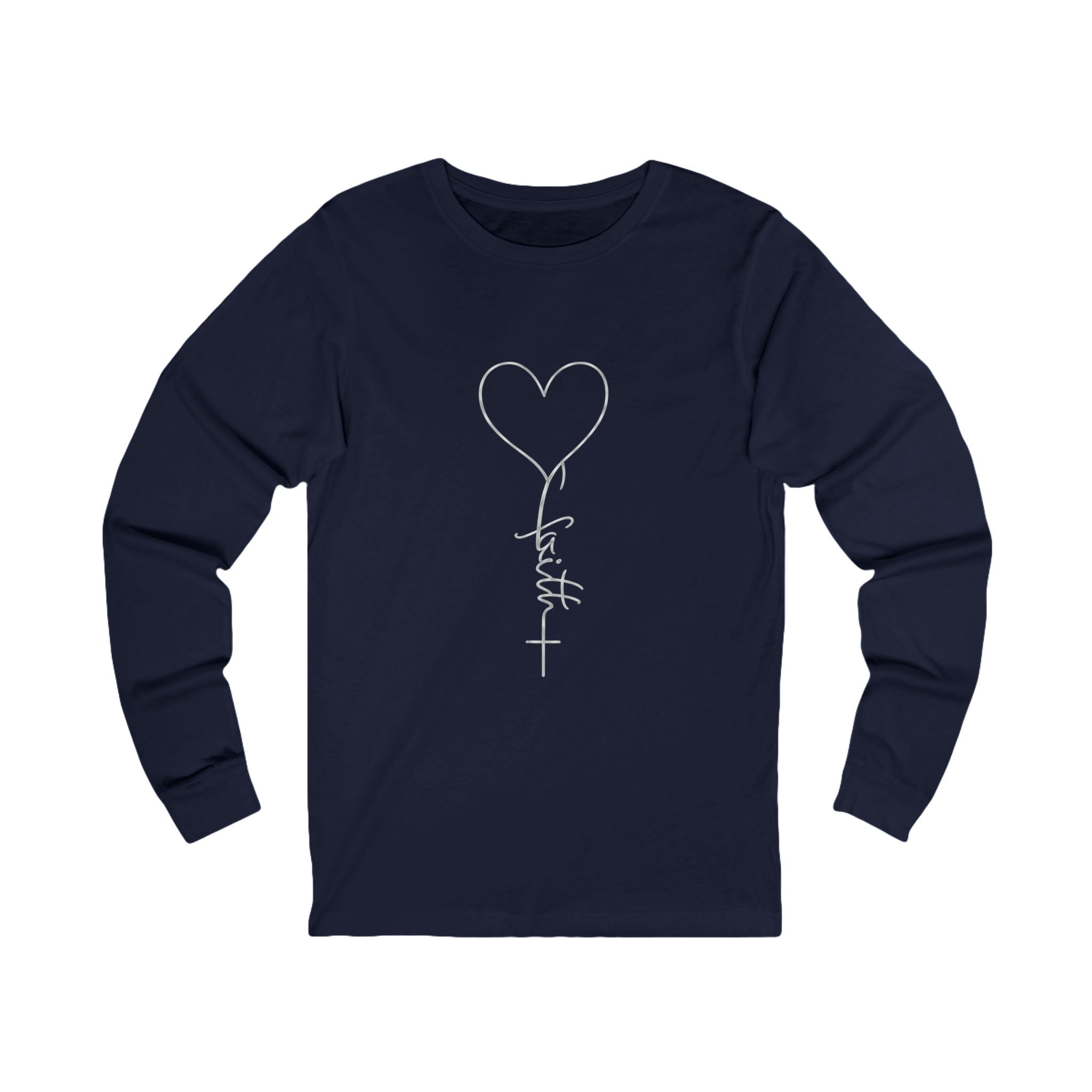 Heart Cross Script faith long sleeve tee | Christian faith shirt