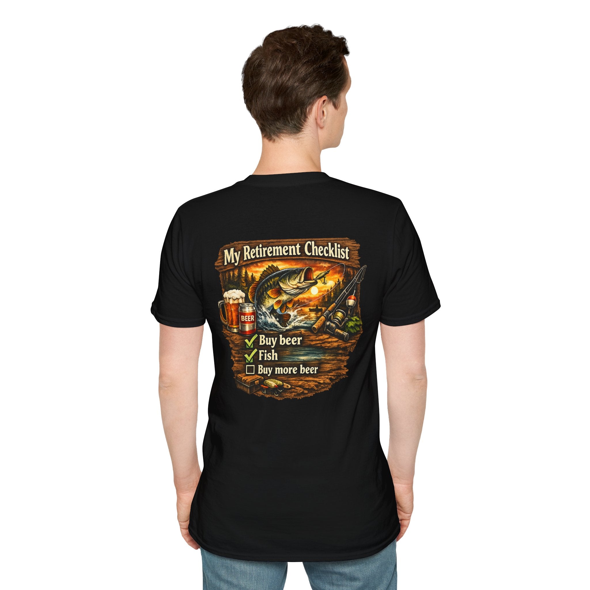 Retirement Checklist T-Shirt — "My Retirement Checklist: Buy beer, Fish, Buy more beer" Fishing & Beer Graphic Tee