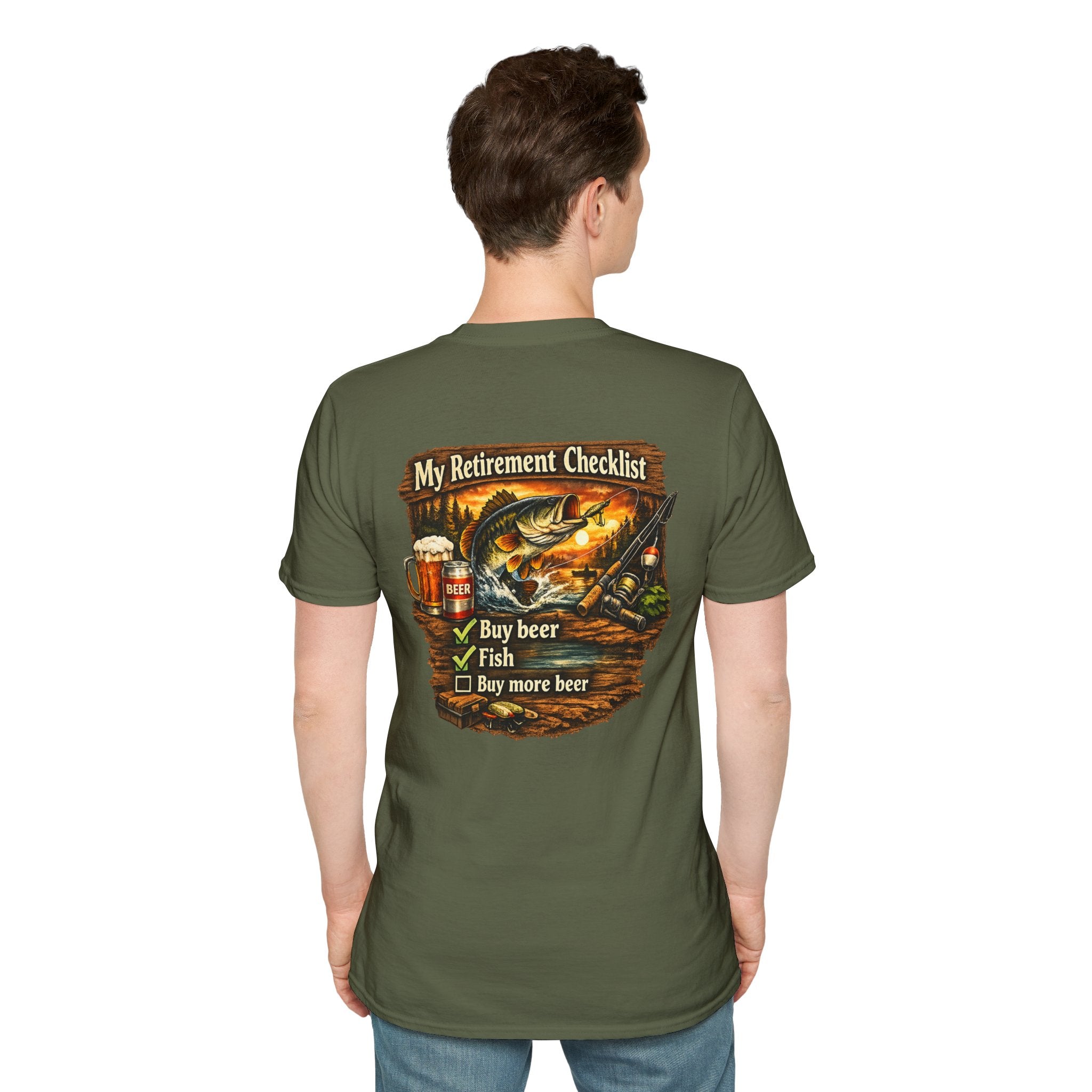 Retirement Checklist T-Shirt — "My Retirement Checklist: Buy beer, Fish, Buy more beer" Fishing & Beer Graphic Tee