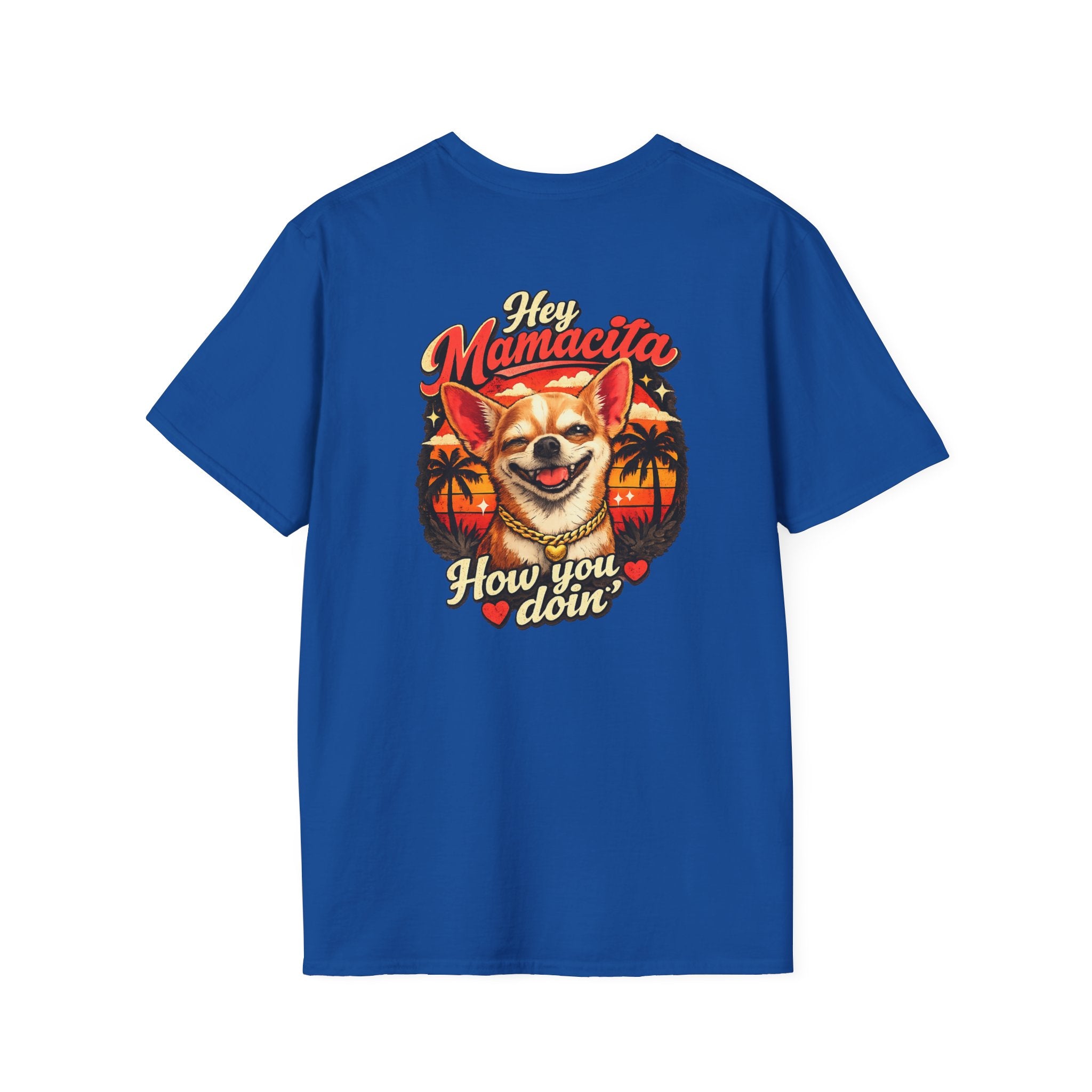 Hey Mamacita How You Doin Chihuahua T-Shirt | Retro Sunset Palm Design
