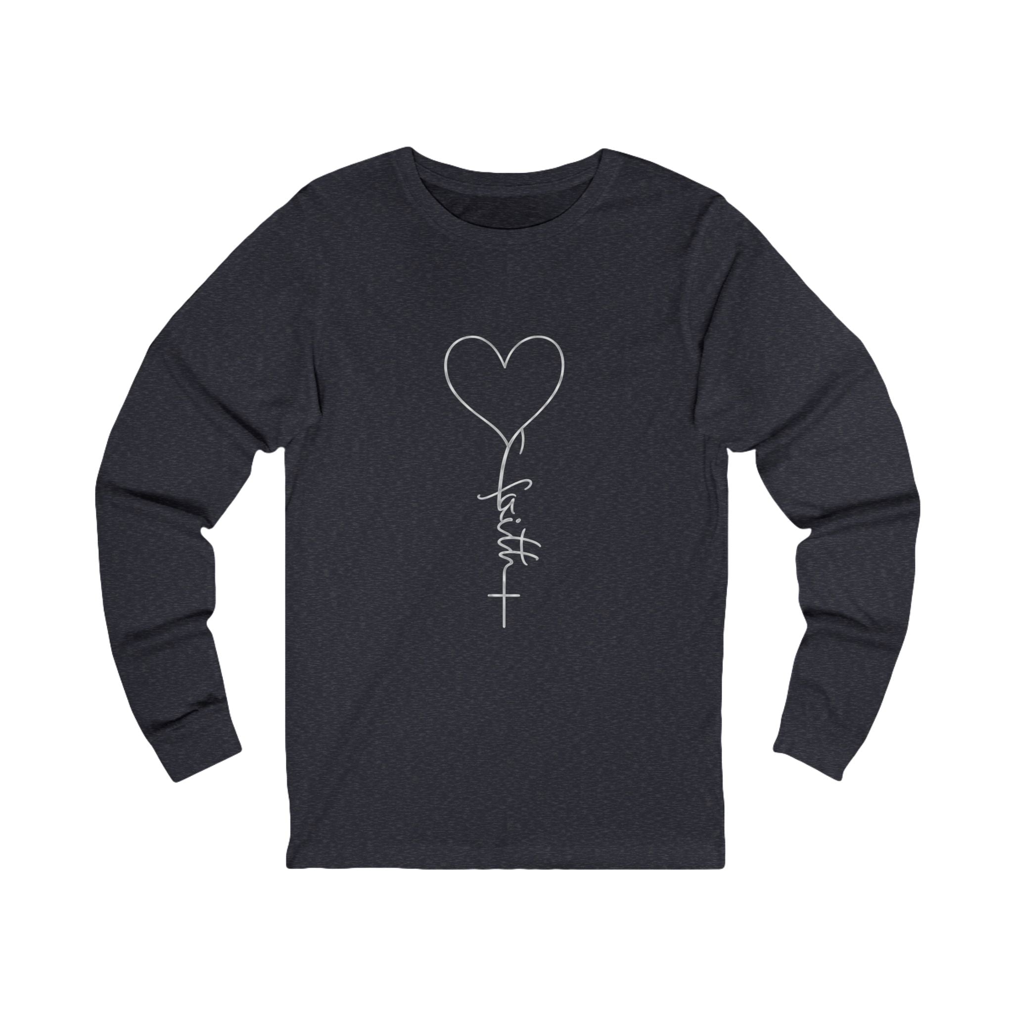 Heart Cross Script faith long sleeve tee | Christian faith shirt